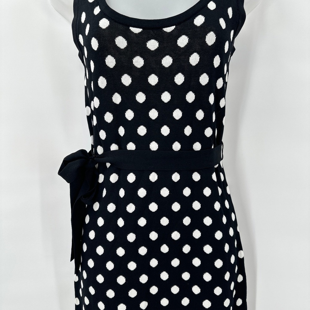 New Classic Polka Dot Sleeveless Knit Dress Small Tie Waist Retro Pinup - Picture 4 of 8
